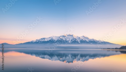 Mountain Reflection in Still Water at Sunset.