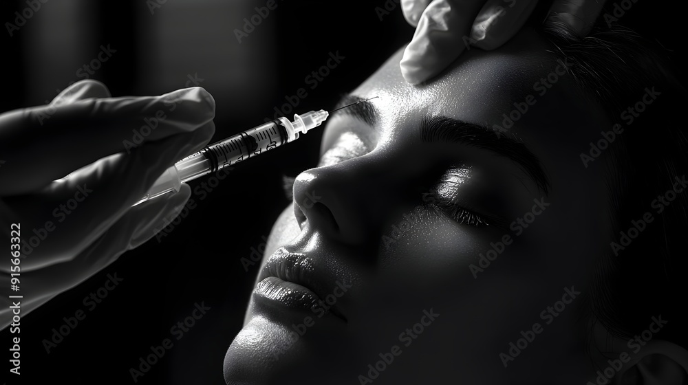 Obraz premium Monotone Silhouette of Patient Undergoing Botox Injection for Skin Rejuvenation
