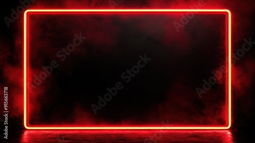 Bright red neon rectangle frame on black background, digital rendering.
