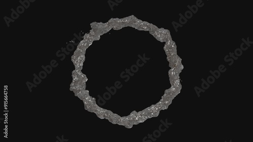 Water circle with reflections on black background, Water Splash Spinning flow, Liquid Wave nature shape. fluid simulation water ring shape with alpha channel.