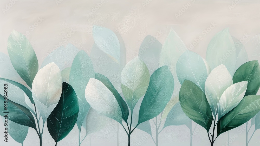 Delicate Green Leaves Against Soft Background in Natural Serenity Delicate Green Leaves Against Soft Background in Natural Serenity