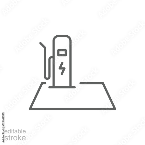 EV charging station icon. Simple outline style. Power supply station, charge, electric vehicle, green energy, technology concept. Thin line symbol. Vector illustration isolated. Editable stroke.