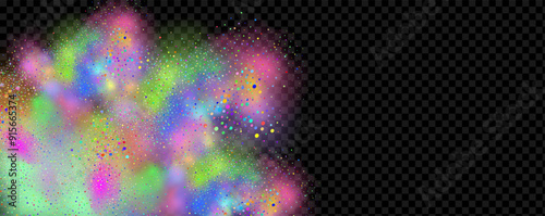 Background of an explosion of colorful smoke clouds.Multicolor fog with blue and yellow particles.Explosions of color powder.