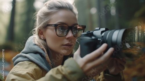 Woman Photographer in the Woods