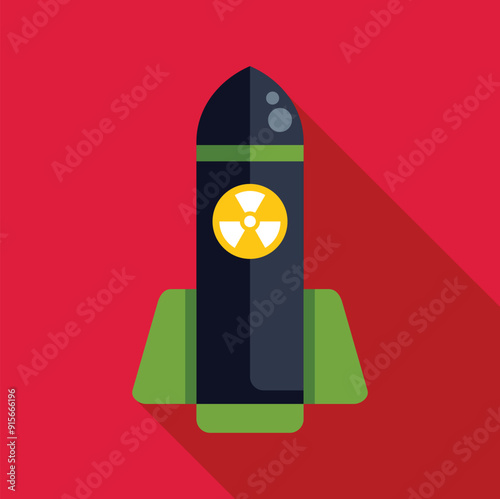Nuclear missile with atomic warhead symbol representing global military conflict