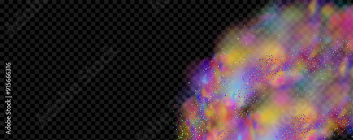 Background of an explosion of colorful smoke clouds.Multicolor fog with blue and yellow particles.Explosions of color powder.