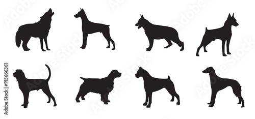 A collection of dog silhouettes vector