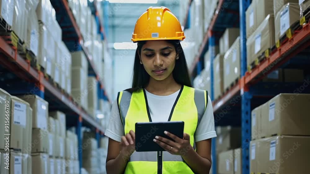 Warehouse manager walking checking inventory Warehouse manager walking checking inventory