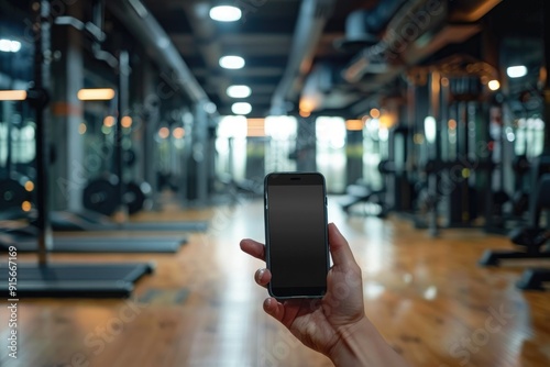 Wallpaper Mural A person following a bulking workout routine on a smartphone, with a gym background and space for text Torontodigital.ca