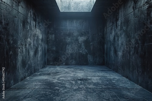 A stark, empty solitary confinement cell with walls and floor providing space for text