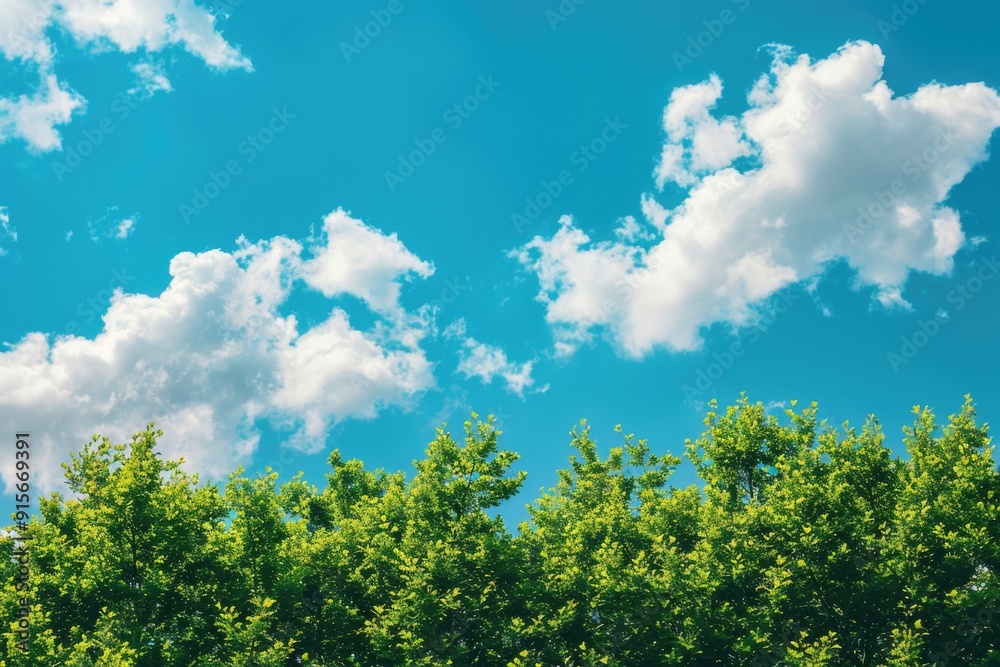 Sky Line. Summer Landscape with Green Tree Tops Against Blue Sky and Clouds Sky Line. Summer Landscape with Green Tree Tops Against Blue Sky and Clouds