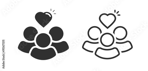 People group love heart icon simple vector graphic pictogram line outline stroke set, passion relationship family or team support sign, customer loyalty unity logo silhouette, solid member image art
