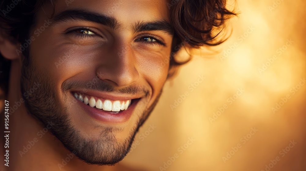 A young man with striking features beams warmly, radiating confidence and charm A young man with striking features beams warmly, radiating confidence and charm