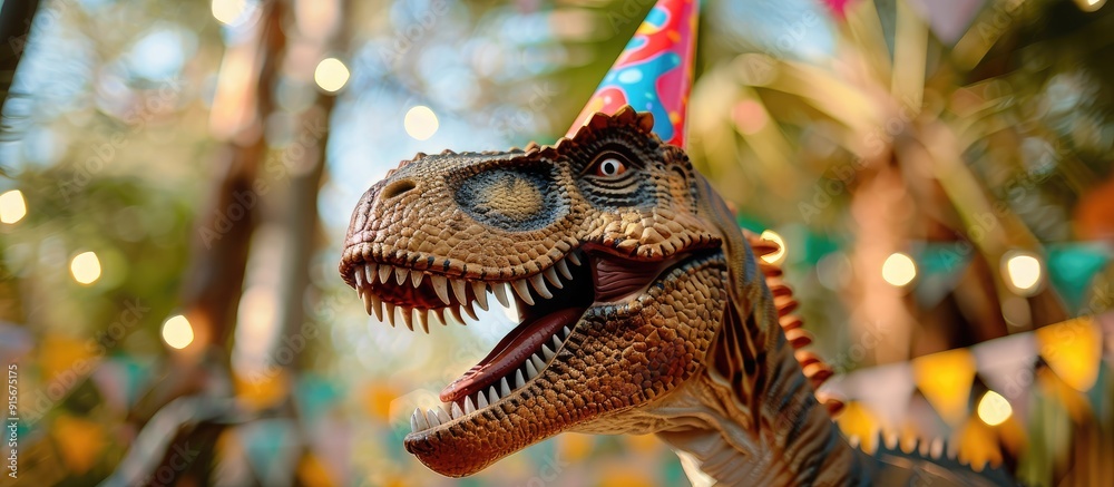Obraz premium birthday child dinosaur. with copy space image. Place for adding text or design