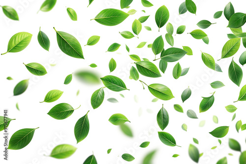 Green leaves falling movement png