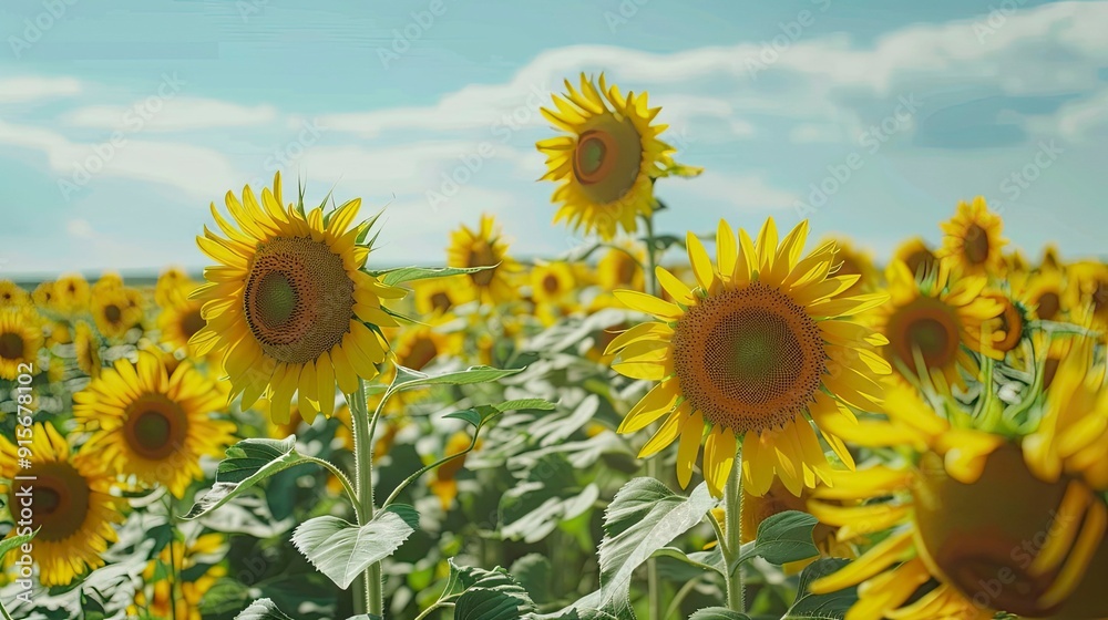 Obraz premium A vibrant field of sunflowers stretching towards the horizon.