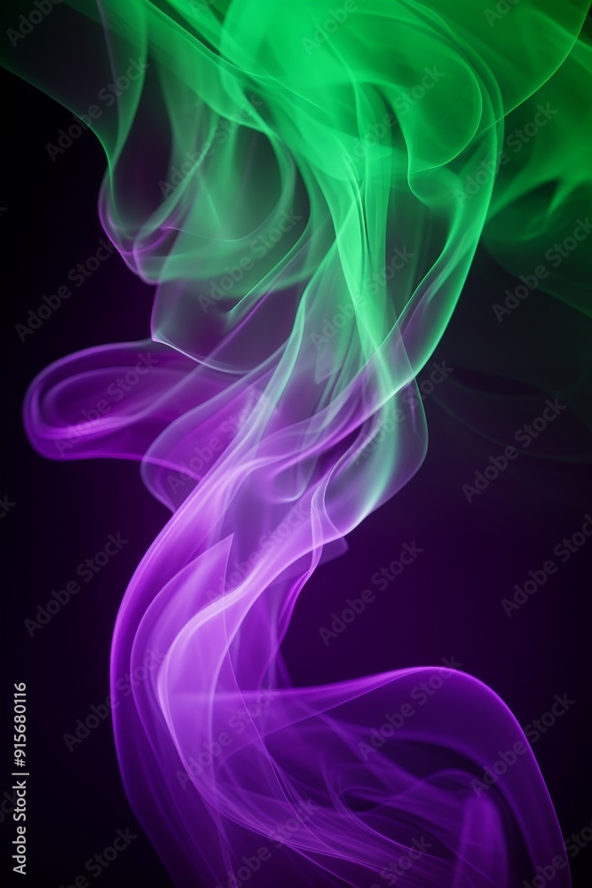 Abstract colorful smoke art in purple and green hues on a dark background. Abstract colorful smoke art in purple and green hues on a dark background.