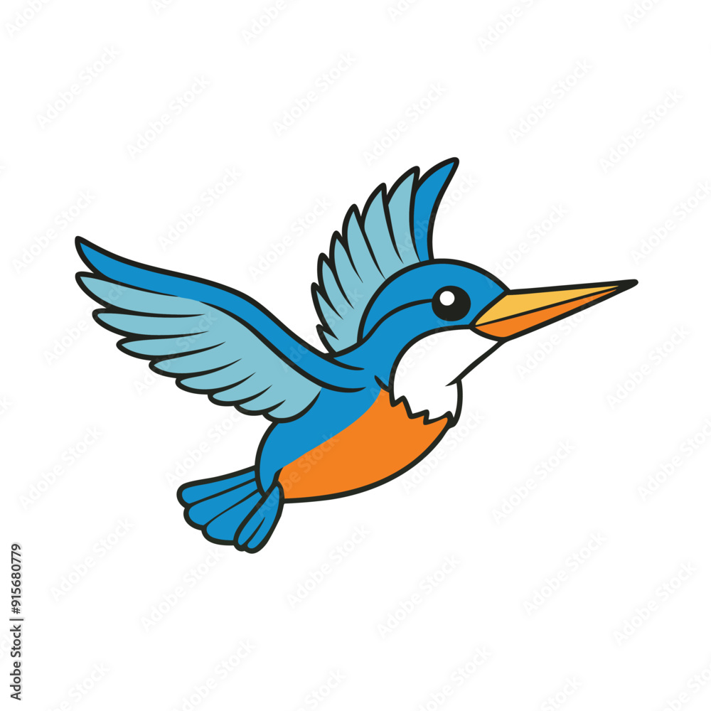 Naklejka premium Flying kingfisher cartoon vector illustration on white background, perfect for clipart.