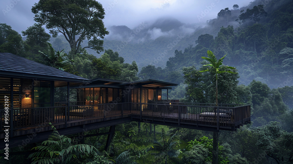 Fototapeta premium Luxurious Sustainable Houses Offering Nature Comfort and Technology
