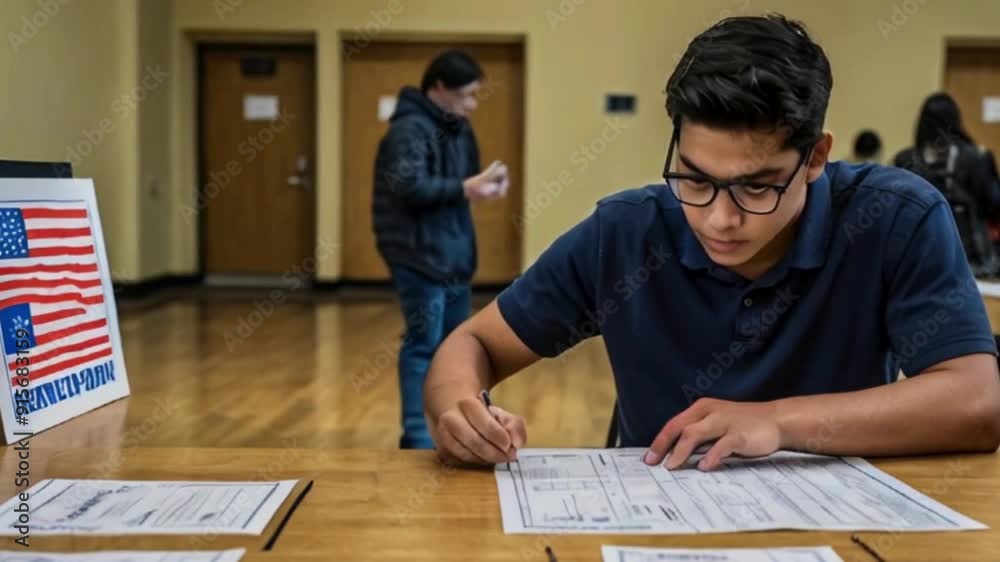 Young Man Filling Out a Voter Registration Form. Election day