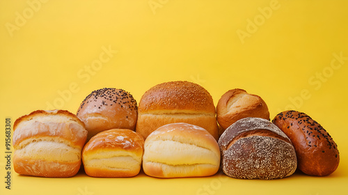 assortment breads with pastel yellow in background