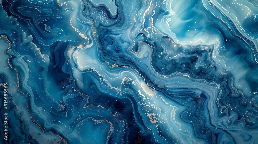 Obraz premium Close-up of blue and turquoise marble swirls with a shallow depth of field, focusing on the intricate ocean wave patterns. --ar 16:9 --v 6.0 --s 250 --style raw