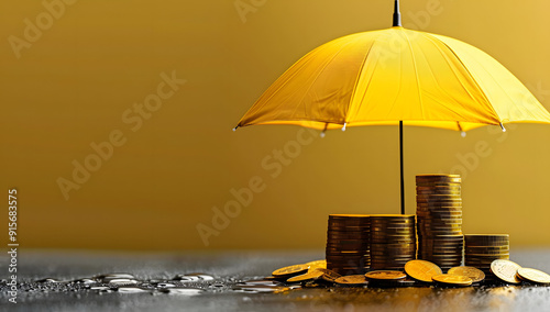 Wallpaper Mural Yellow Umbrella Shielding Stacks of Coins in Minimalist Style Torontodigital.ca