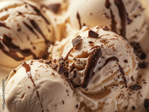 Decadent Delight: Vanilla Ice Cream with Chocolate Shavings and Drizzle