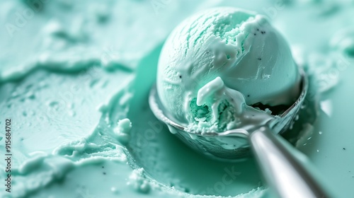Minty Freshness: Intense Close-Up of a Mint Ice Cream Scoop