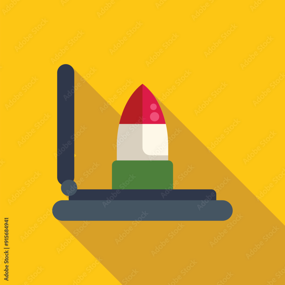 Lipstick with its cap open on yellow background with long shadow Lipstick with its cap open on yellow background with long shadow