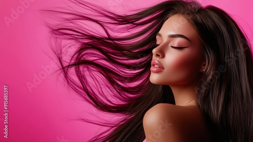 A beautiful trans woman showcases her long, flowing hair with elegance