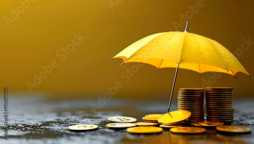 Wallpaper Mural Yellow Umbrella Shielding Stacks of Coins in Minimalist Style Torontodigital.ca