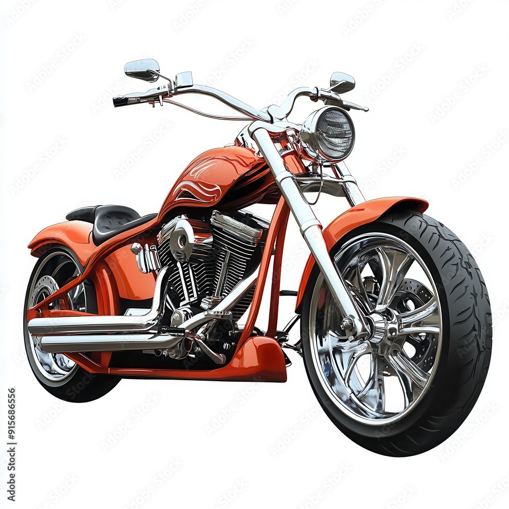 Fototapeta premium Chopper motorcycle with chrome details isolated on white background