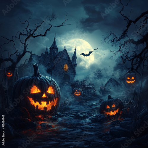 scary spooky halloween season, monster skull and crossbones halloween witch with pumpkin, halloween and October background	