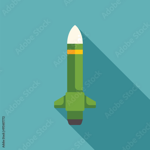 Green military guided missile with a warhead, ready to attack
