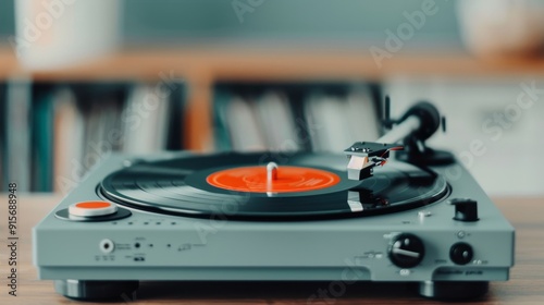 Vinyl Record Playing on Turntable in a Retro Music Studio