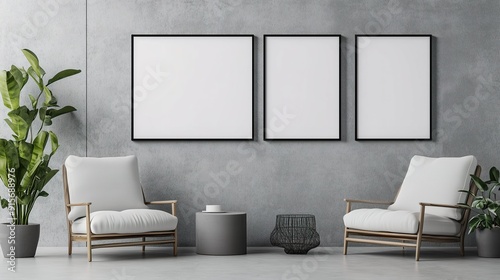 Generative AI, set of four posters mock up, blank minimalistic background, artwork template