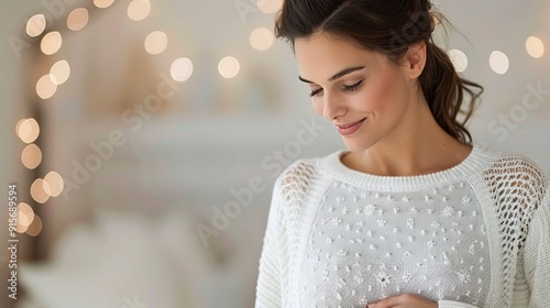 Expecting Mother Smiling in Cozy Living Room With Stylish Decor