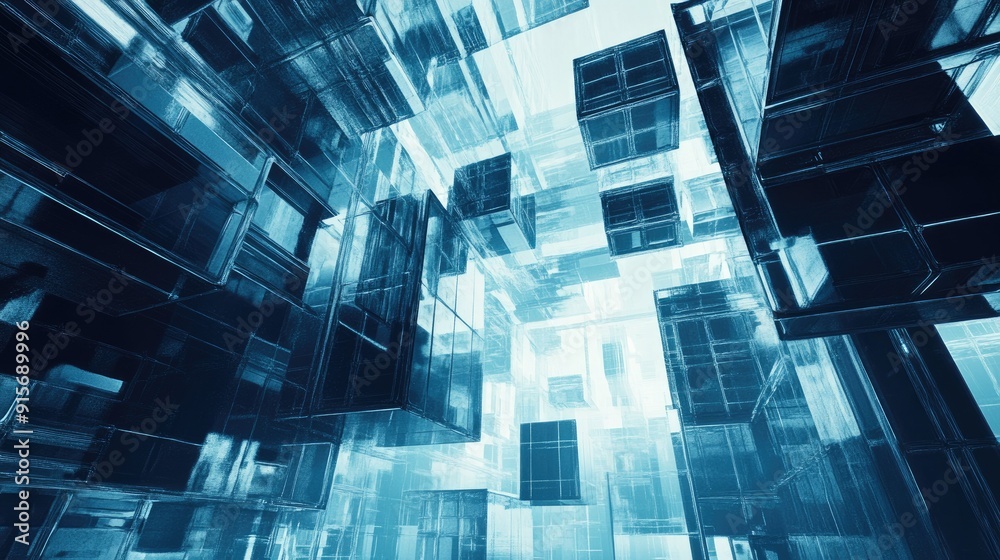 Abstract space station built from geometric cubes in a futuristic sci-fi setting. Abstract space station built from geometric cubes in a futuristic sci-fi setting.
