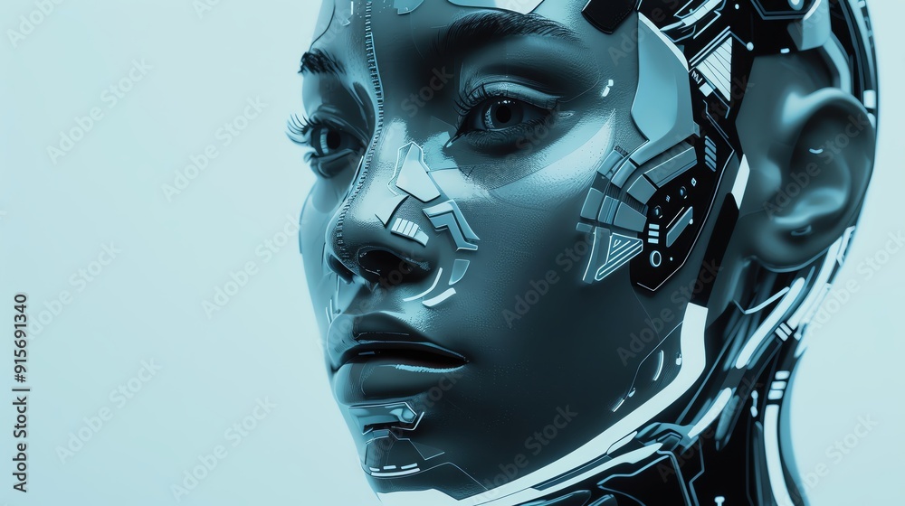 Close-up of a futuristic robotic face with intricate details and glossy finish, representing advanced technology and AI. Close-up of a futuristic robotic face with intricate details and glossy finish, representing advanced technology and AI.