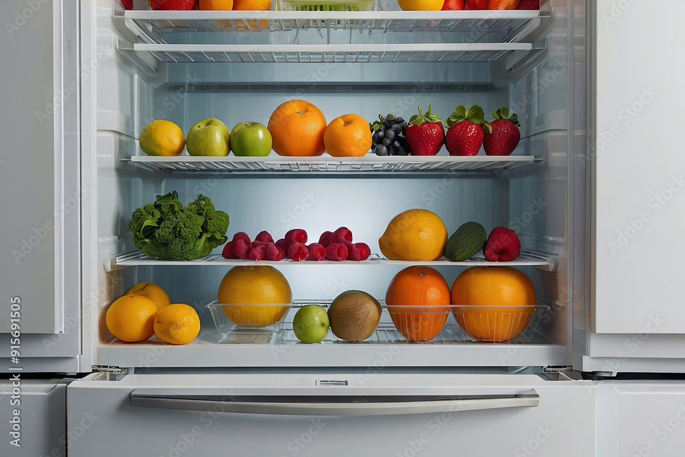 opening the door to a meticulously organized refrigerator in a sleek, all-white kitchen opening the door to a meticulously organized refrigerator in a sleek, all-white kitchen