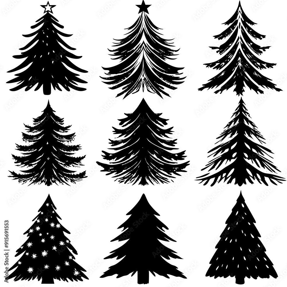 Obraz premium Black silhouettes of Christmas trees on a white background