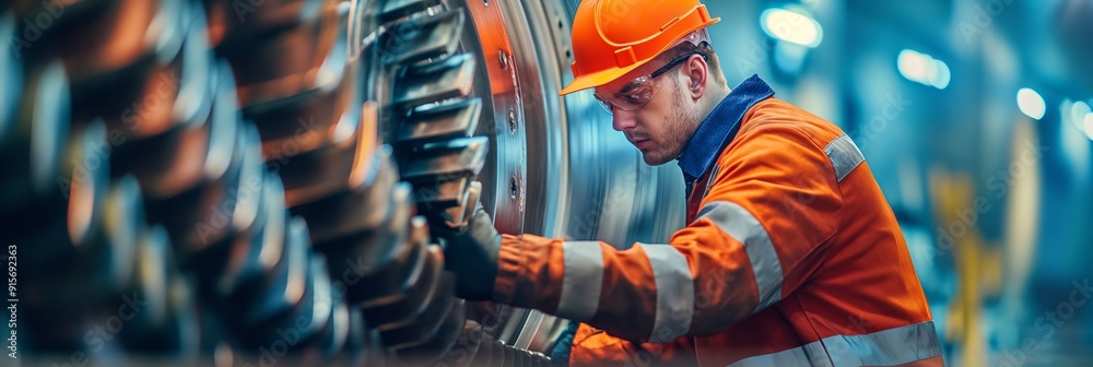 a mechanical engineer works on a huge metal machine a mechanical engineer works on a huge metal machine