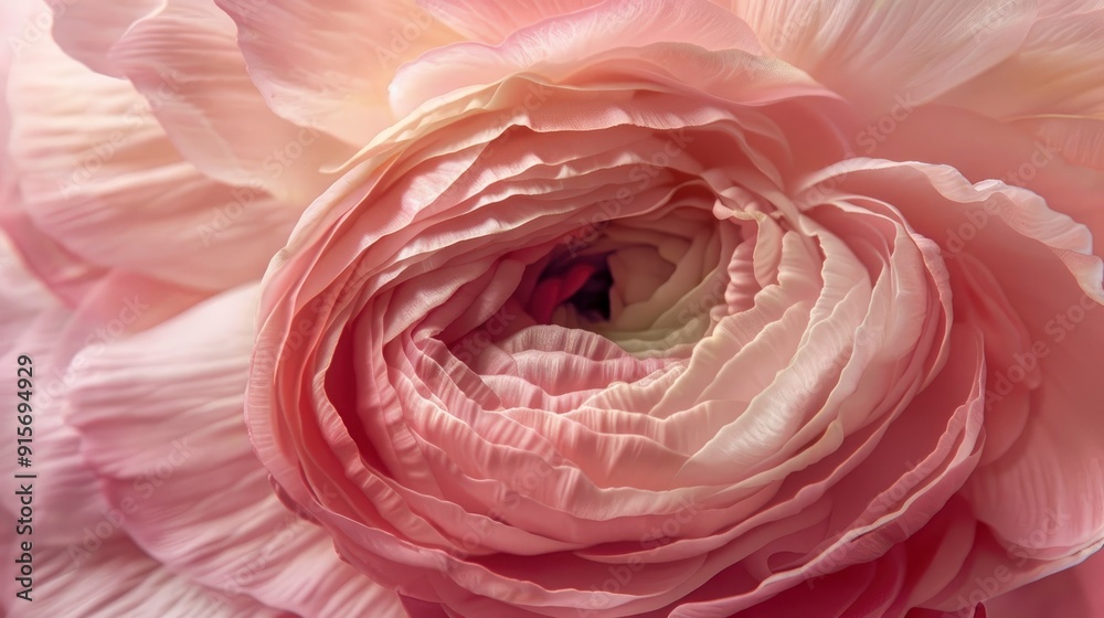 Captivating close-up of a single ranunculus, its delicate, ruffled petals unfolding in a stunning display.
