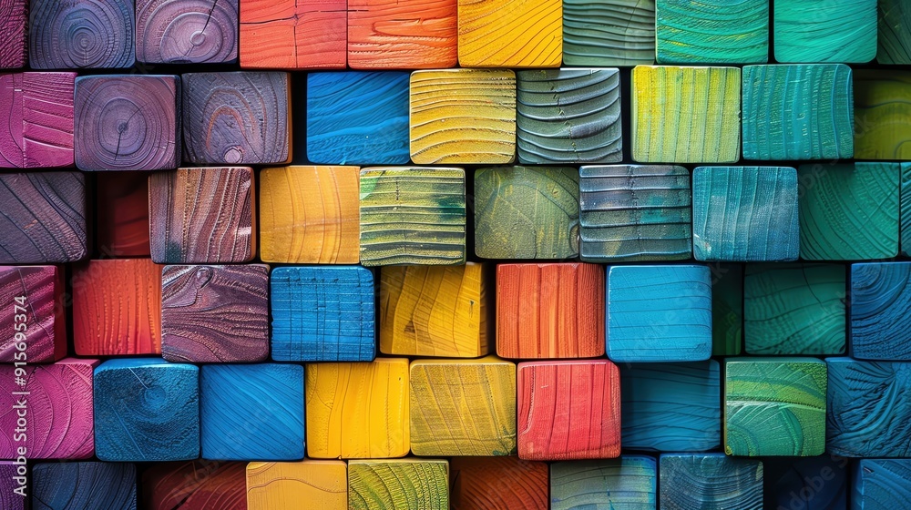 A vibrant collection of wooden blocks stacked artfully, showcasing an array of colors, textures, and patterns for creative inspiration. A vibrant collection of wooden blocks stacked artfully, showcasing an array of colors, textures, and patterns for creative inspiration.