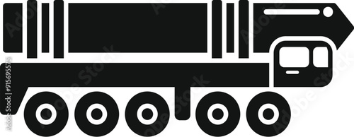 Black and white icon of a military truck carrying an intercontinental ballistic missile