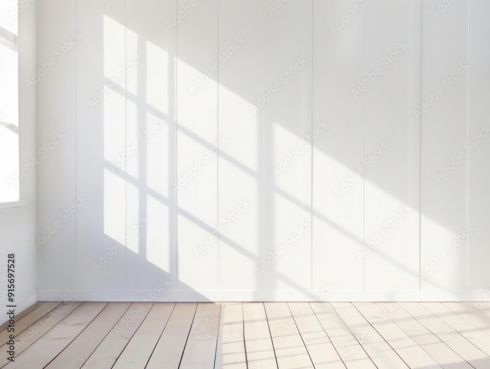 Minimalist White Interior Space with Natural Light and Shadows Minimalist White Interior Space with Natural Light and Shadows