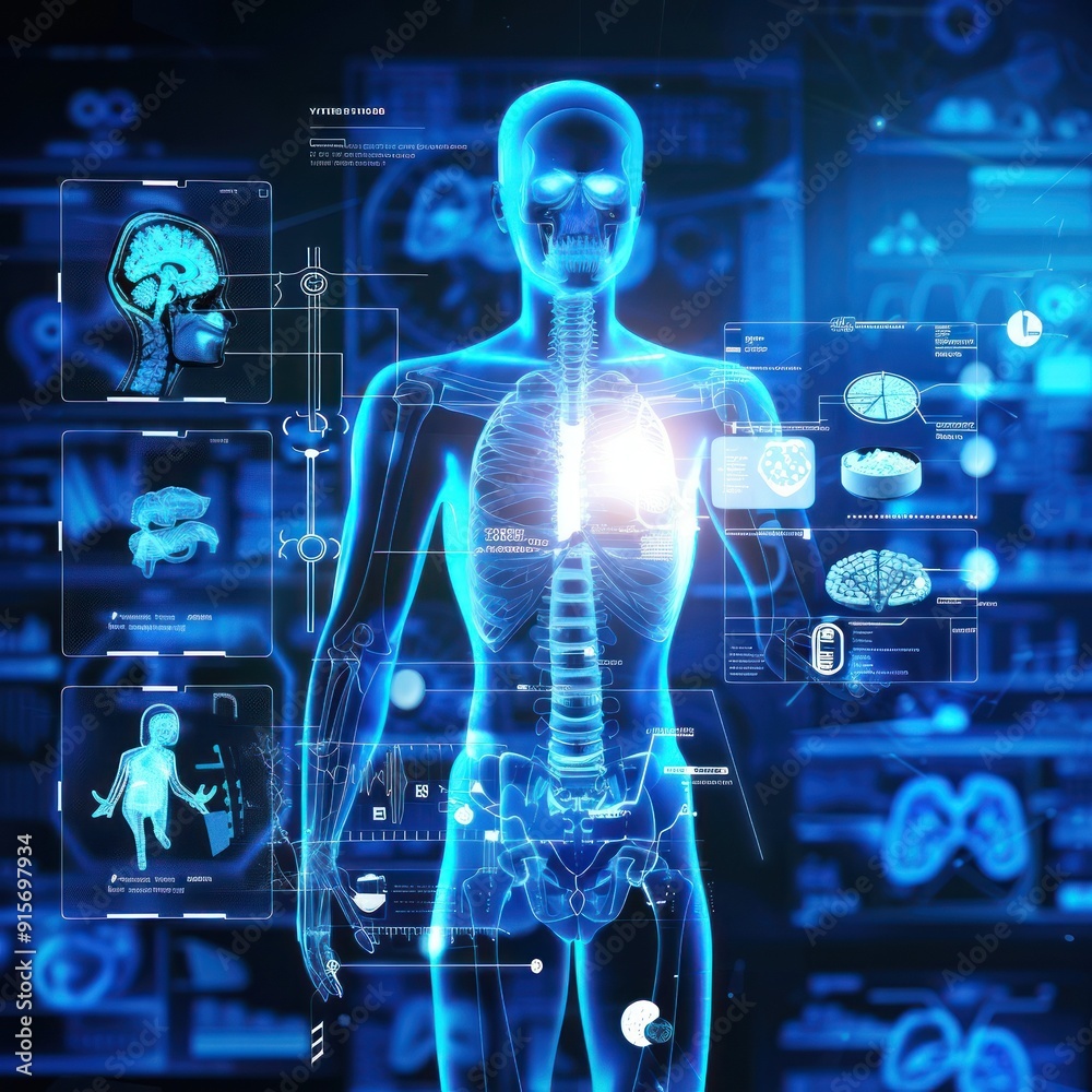 Digital human skeleton infographic with body systems Digital human skeleton infographic with body systems