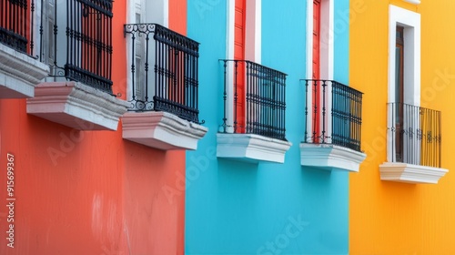 Colorful Apartment Fronts in a Mediterranean Coastal Town