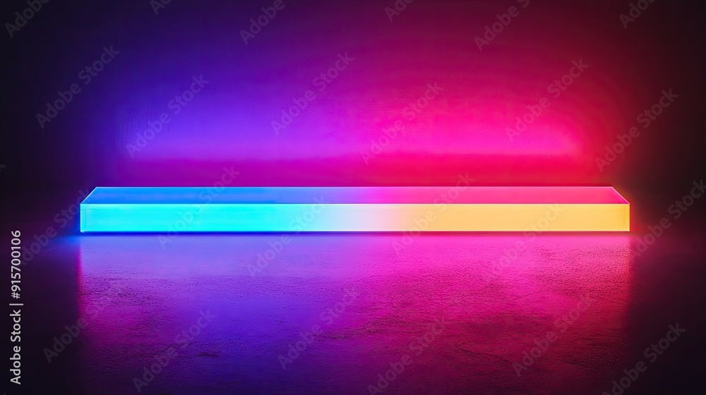 Obraz premium Multicolored neon rectangular object glowing brightly in the dark, creating an abstract effect.